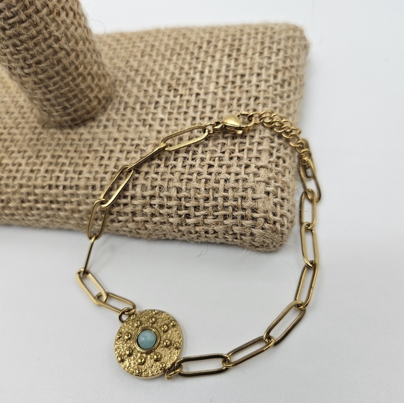 🆕️Vintage Color Natural Stone Bracelet Stainless Steel rays of sun Turquois - Picture 2 of 3